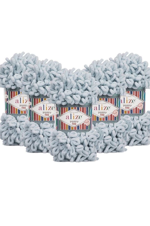 (5 ADET) Puffy Fine (İNCE) El Örgü Ipliği 5'li Paket - 500 Mavi Gri 100 Gr. 14.5 Mt. Parmak Örgü Ipi - 1
