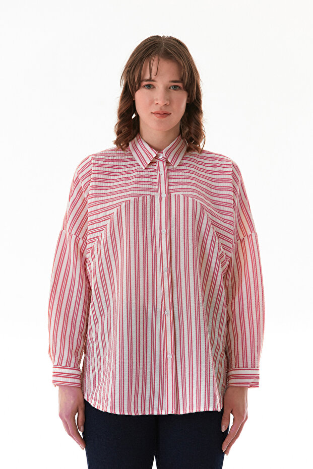 Çizgili Oversize Gömlek - 8