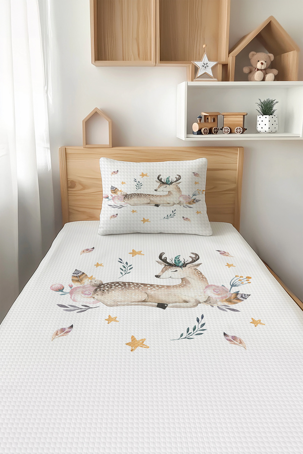 Gazelle Patterned Single Children's Pique Set Tlap-264