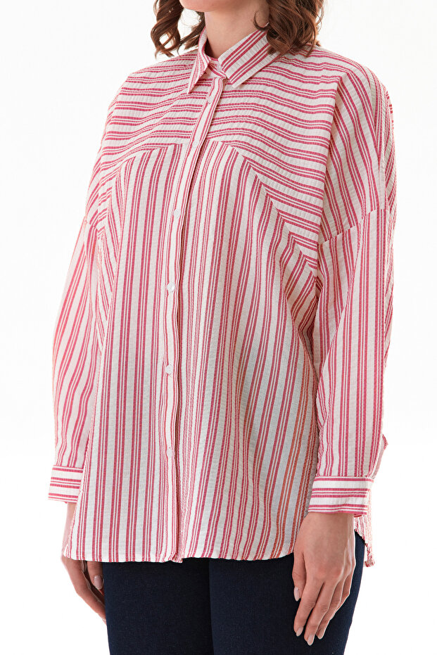 Çizgili Oversize Gömlek - 7