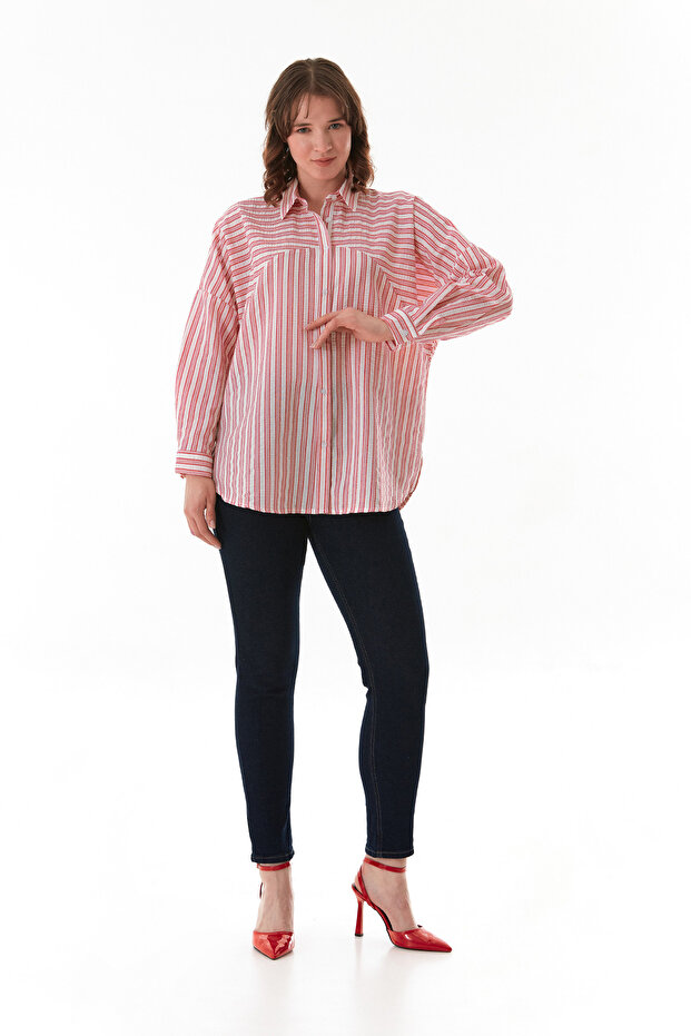 Çizgili Oversize Gömlek - 2