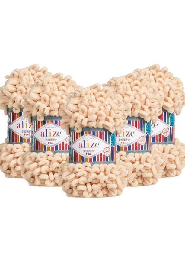 ( 5 Adet ) Puffy Fine El Örgü Ipliği 5'li Paket - 310 Bal Köpüğü - 100 Gr. 14.5 Mt. Parmak Örgü Ipi - 1