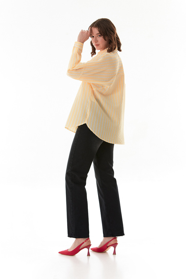 Çizgili Oversize Gömlek - 4