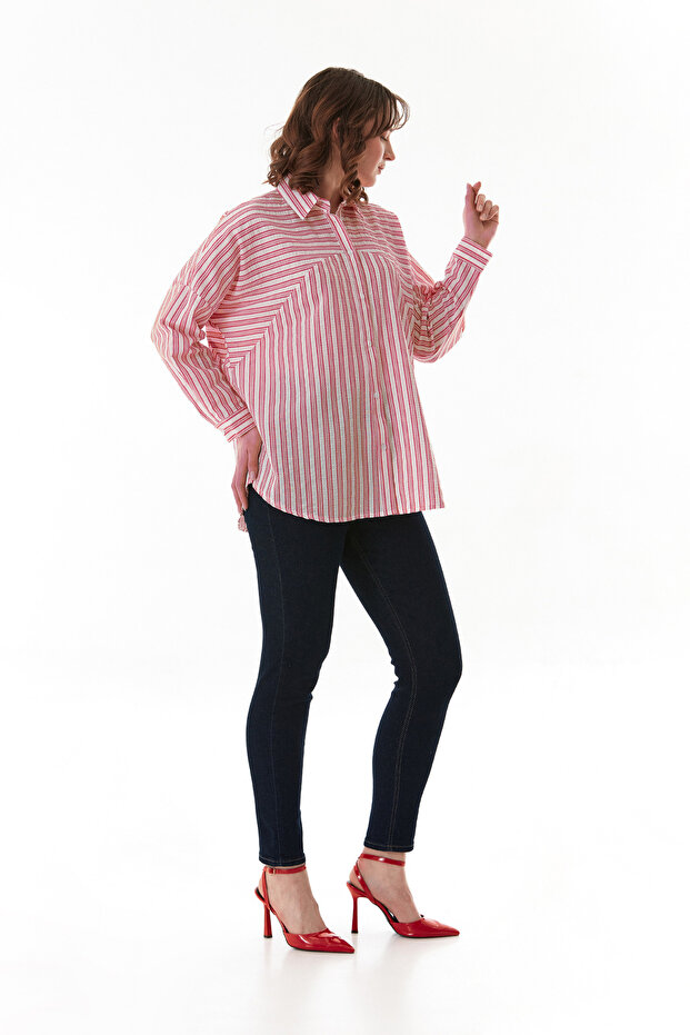 Çizgili Oversize Gömlek - 6