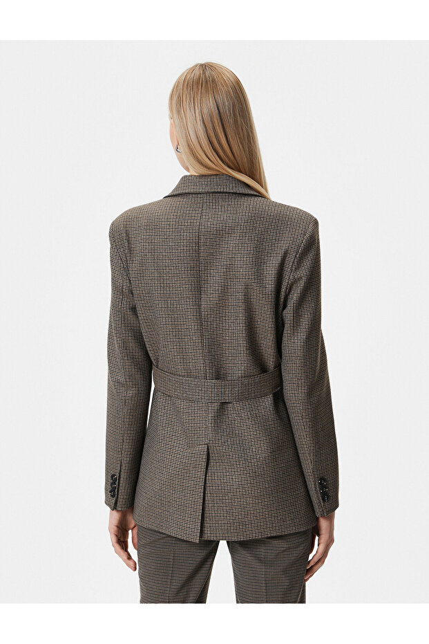 Double Breasted Belted Blazer Jacket - Buttoned Pocket - 4