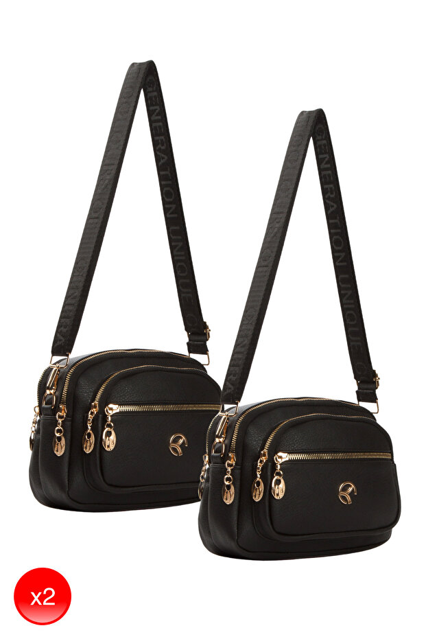 Women's Crisscross Straps Everyday Shoulder Bag Black 2 Bags