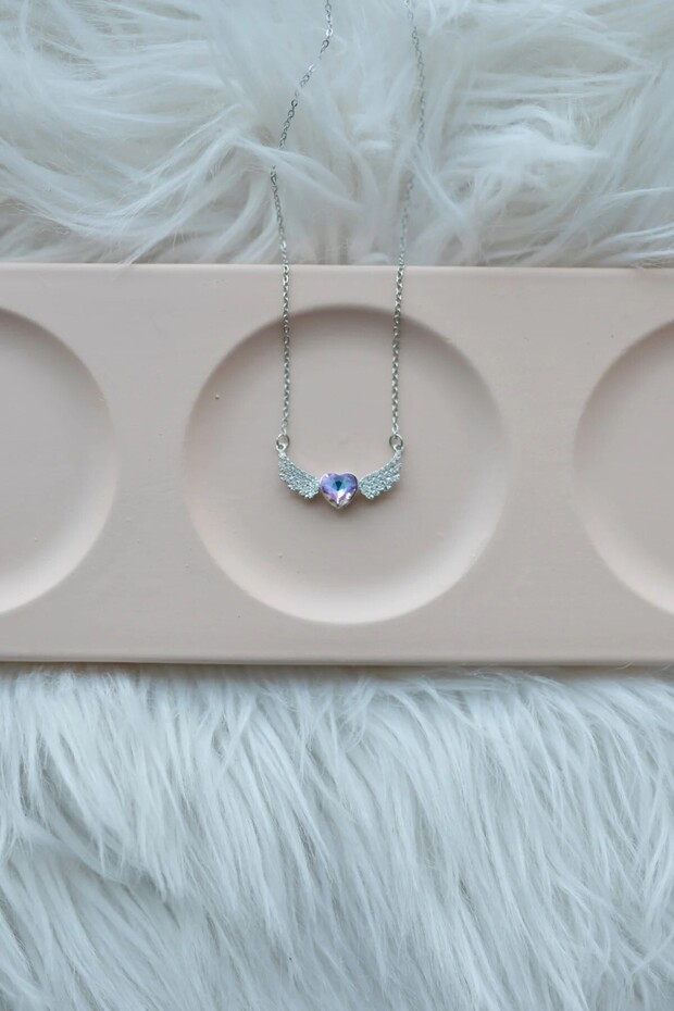 Melek Kanatlı Kalp Çelik Kolye - 1