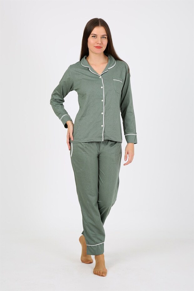Fashion Stripe Women Combed Cotton Long Sleeve Pajamas Suit 2775