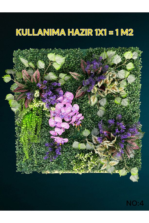 1 M2 Hazır Dikey Bahçe Duvar Dekorasyon Paneli Şimşir Panel Yapay Çiçek 1x1 Metre MODEL:4 - 1