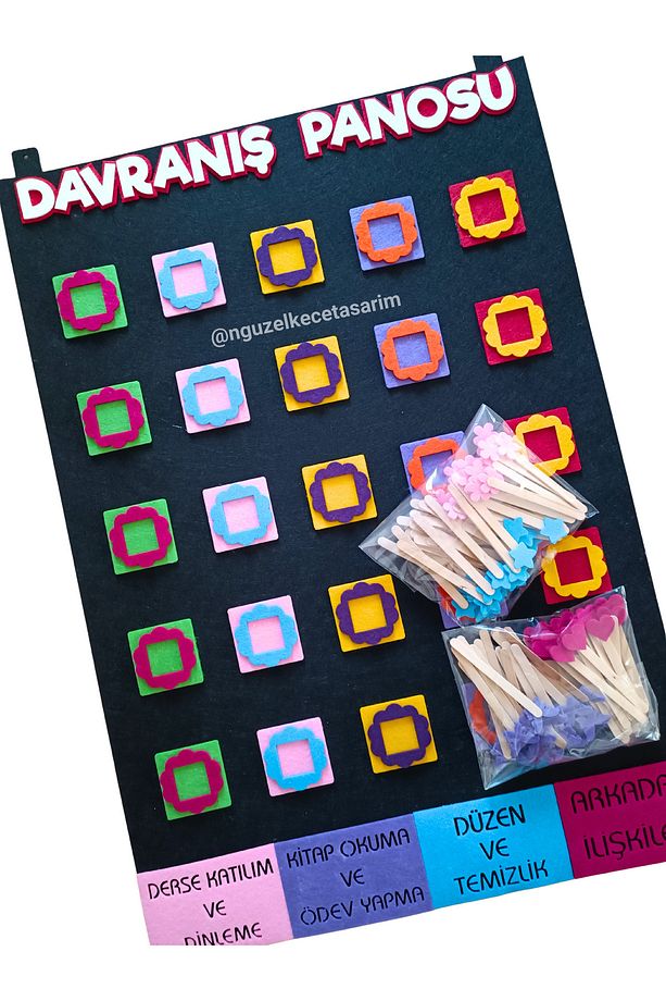 Keçe Davranış Panosu Davranış Ödül Panosu - 25 Kişilik - 1. 2. 3. Sınıf Ve Okul Öncesi- Siyah - 1