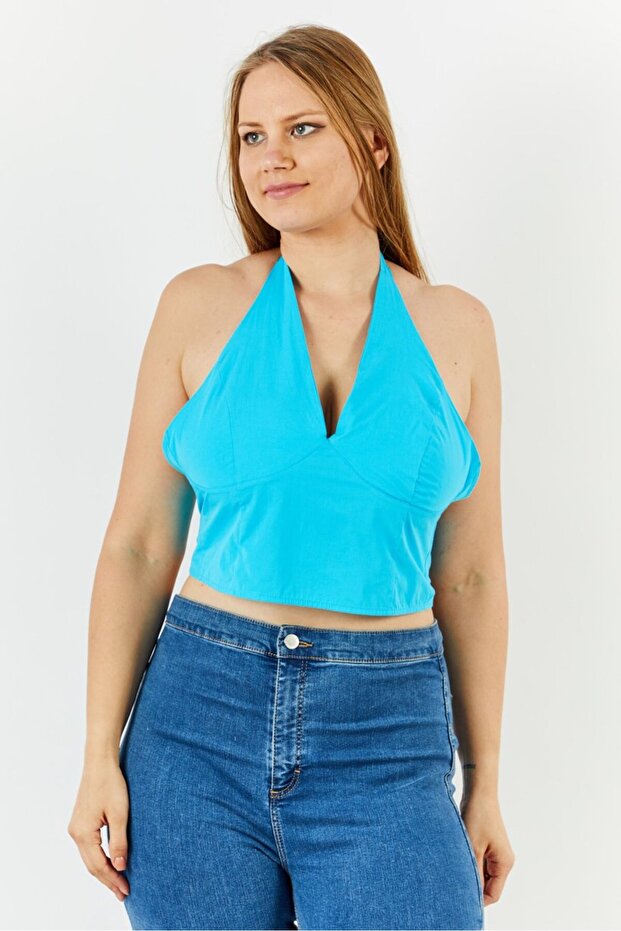 Women One Shoulder Sleeveless Crop Top, Blue