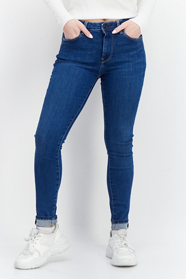 Women Skinny Fit Plain Non-Stretchable Jeans, Blue