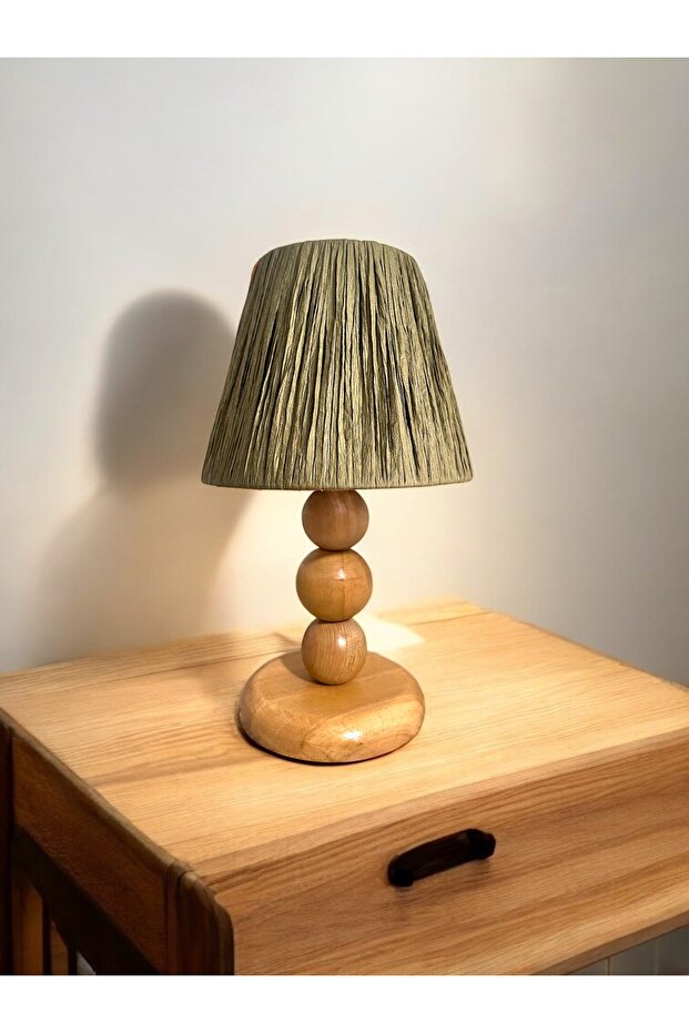 HASIR EL YAPIMI BOHEM AHŞAP AYAKLI RUSTİK ABAJUR - 1