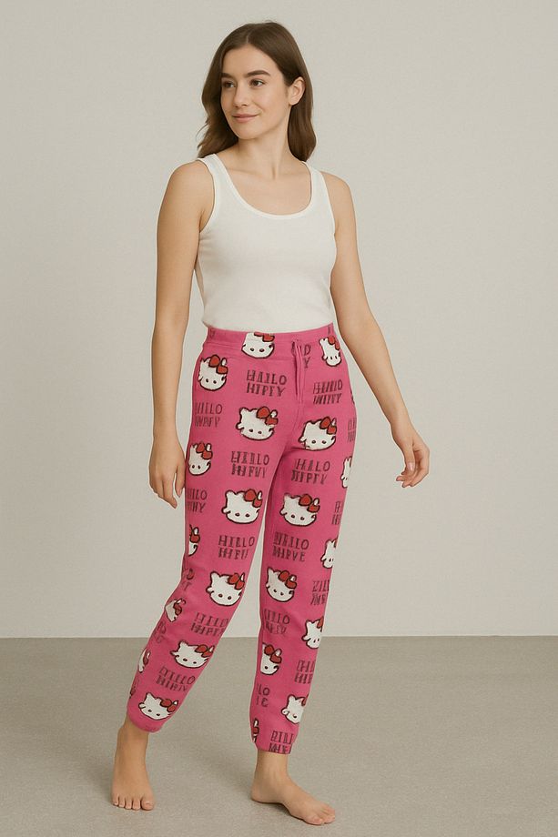 Genç Hello Kitty Desen Milan Kumaş Dar Paça Esnek Bel Altlık Pijama - 1