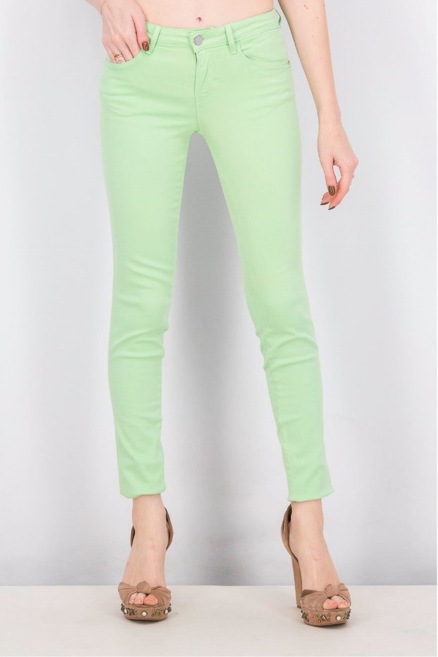 Women Belt Loops Curve Skinny Jeans, Green