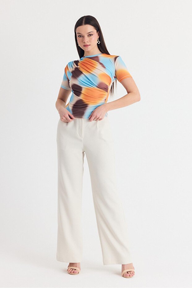 بلوزة ساندي صفراء منقوشة 12303 - 7