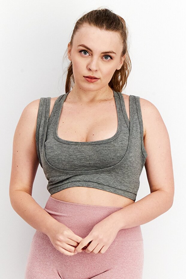 Women Sportswear Fit Sleeveless Training Crop Tank Top, Dark Grey