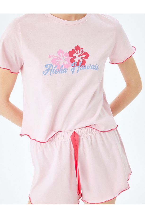 Pamuklu Baskılı Şortlu Pijama Takımı - 5