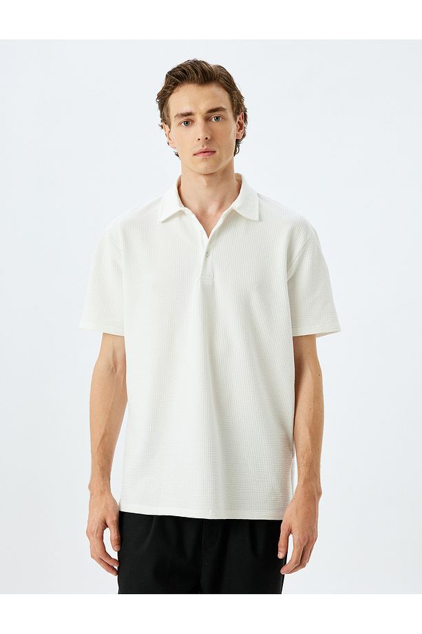 Kısa Kollu Pamuklu Regular Fit Dokulu Polo Yaka Tişört - 3