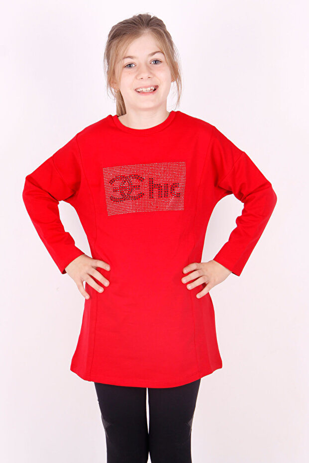Girl's Chic Written Stone Embroidered T-Shirt