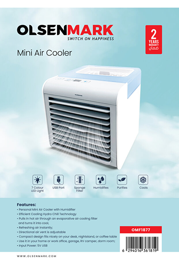 Mini Air Cooler- OMF1877/ Humidifier, 7-Color LED Light