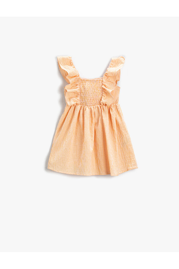 Dress Midi Ruffled Checked Gipe Detailed