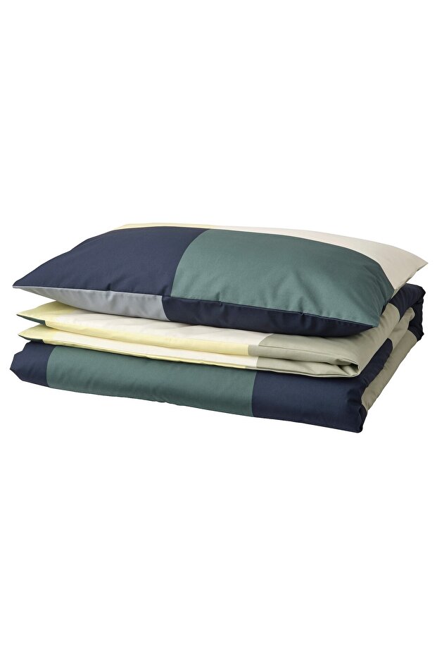 BRUNKRISSLA Duvet cover and pillowcase, green/multicolour, 150 x 200/50 x 80 cm