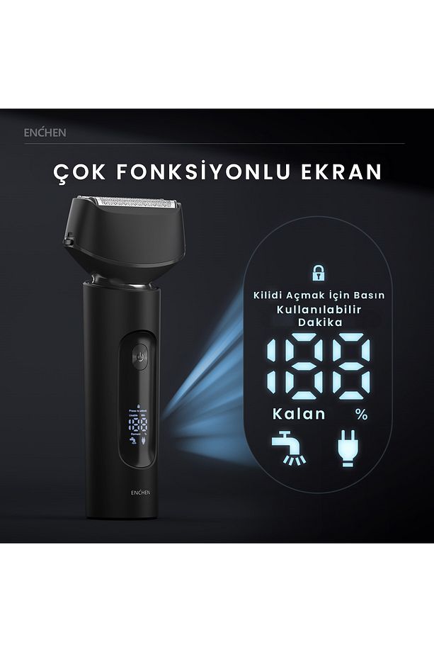 MS001 Siyah Dijital Ekranlı Ultra Yakın Kesim Folyo Başlıklı Şarjlı Tıraş Makinesi - 5