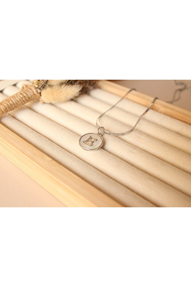 Unbreakable Steel Pearl Plate Model E Letter Steel Necklace