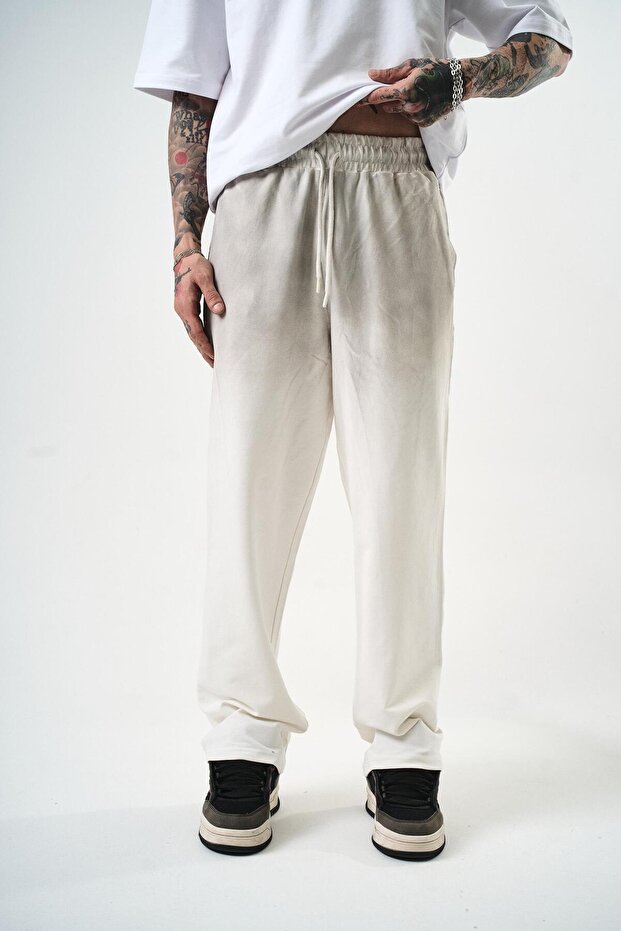 Erkek Sprey Baggy Eşofman Altı Ekru - 1