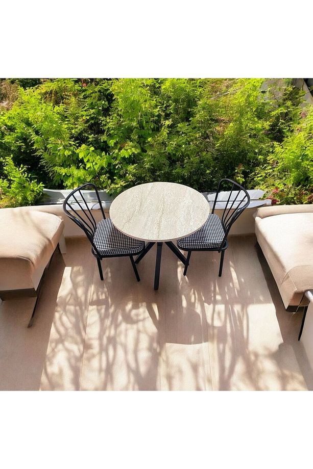 Bambeds Mobilya 70x70 Trevertan Yuvarlak Balkon Masa Ahtapot Ayak Güneş Sandalye 2 Adet - 3