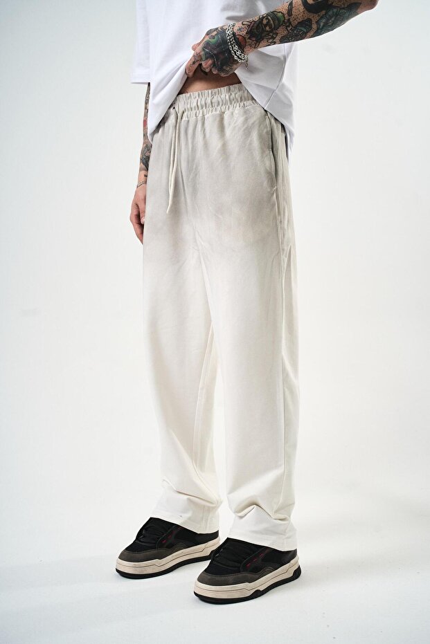 Erkek Sprey Baggy Eşofman Altı Ekru - 2