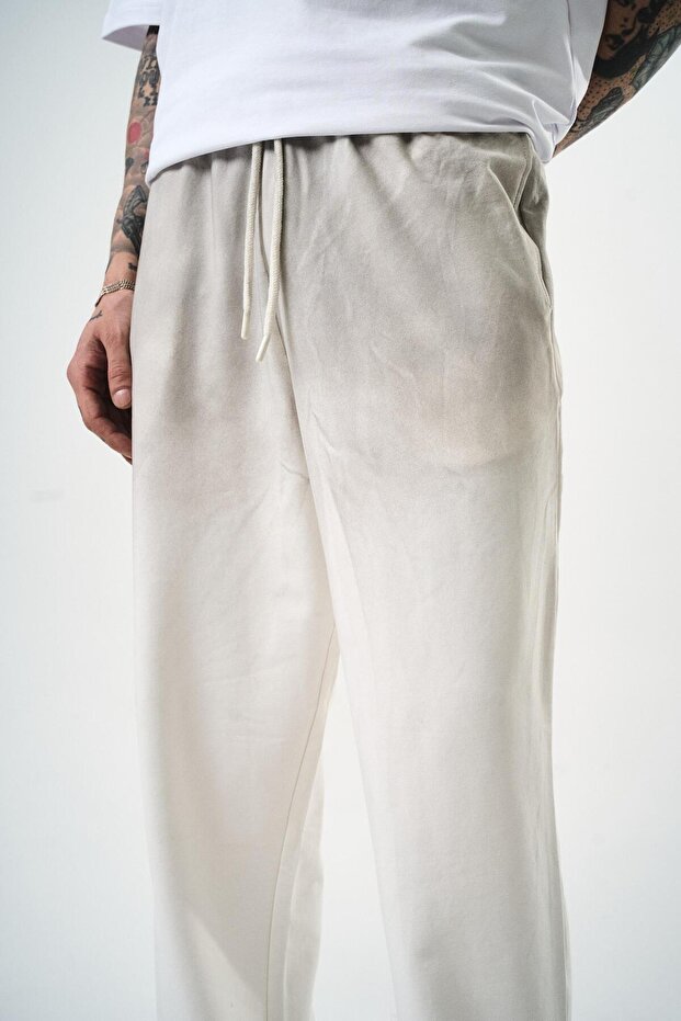 Erkek Sprey Baggy Eşofman Altı Ekru - 5