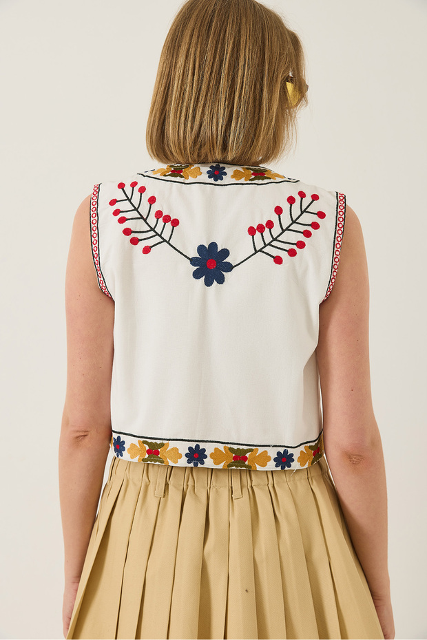 Dámská vyšívaná detailní plátěná vesta 237 60283215 - 7