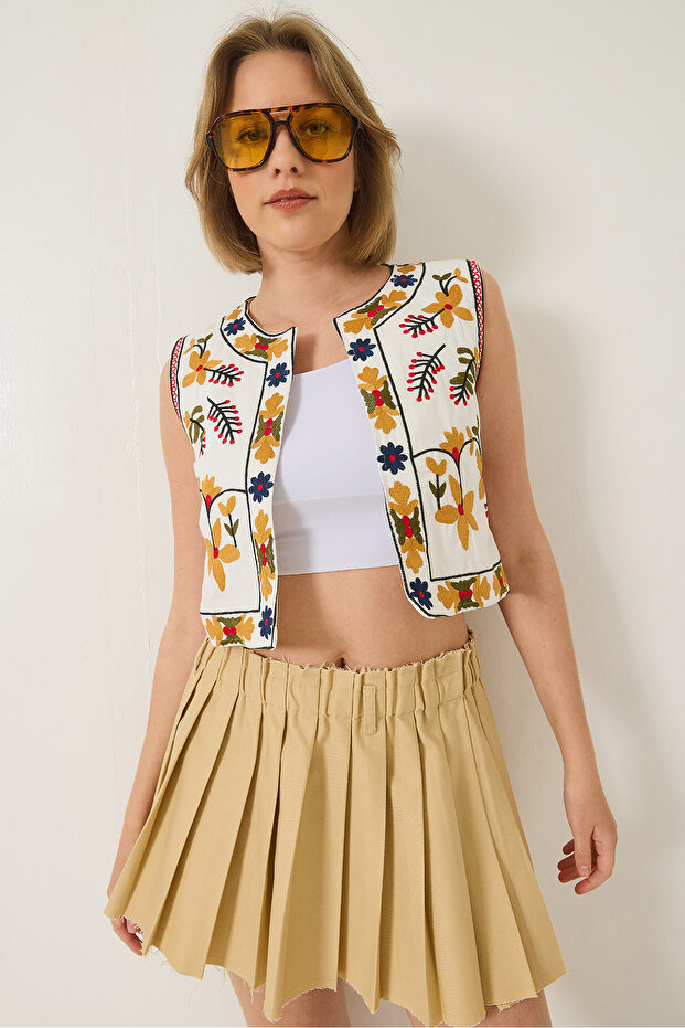 Dámská vyšívaná detailní plátěná vesta 237 60283215 - 2