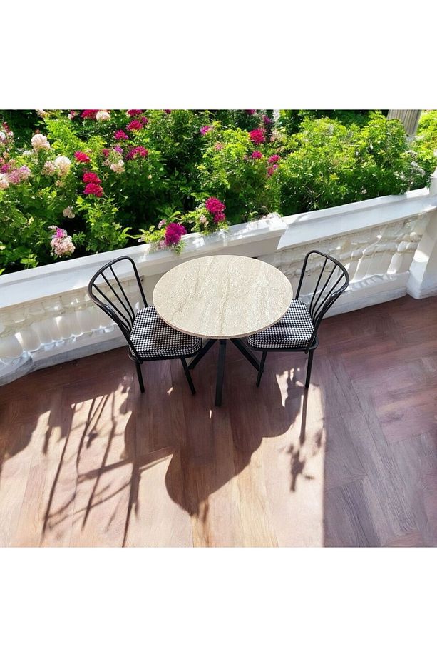 Bambeds Mobilya 70x70 Trevertan Yuvarlak Balkon Masa Ahtapot Ayak Güneş Sandalye 2 Adet - 4