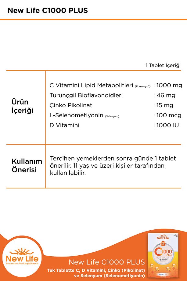 C1000 Plus - C ve D Vitamini (Pureway C) - Çinko (Pikolinat) - Selenyum (L-Selenometiyonin) - 2