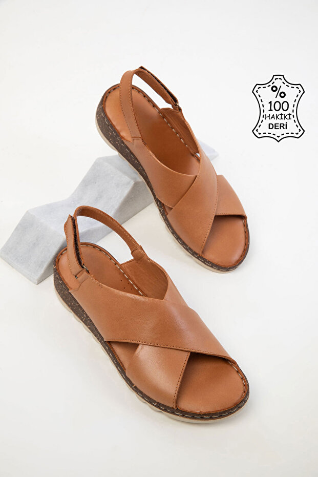 Tan Genuine Leather Women's Sandals 20539
