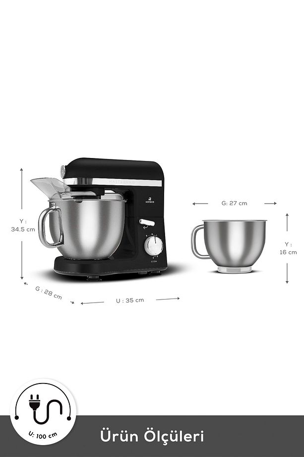 Mastermaid Chef Pro Çift Kollu Stand Mikser Matte Black Silver 1750 W - 3