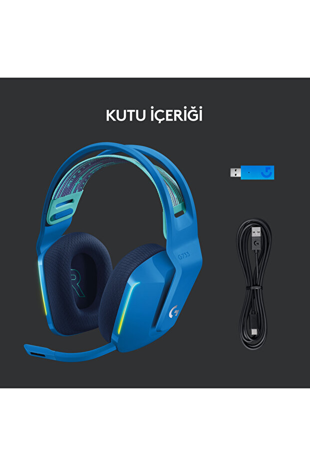 G G733 LIGHTSPEED RGB Kablosuz 7.1 Surround Ses Oyuncu Kulaklığı - Mavi - 6