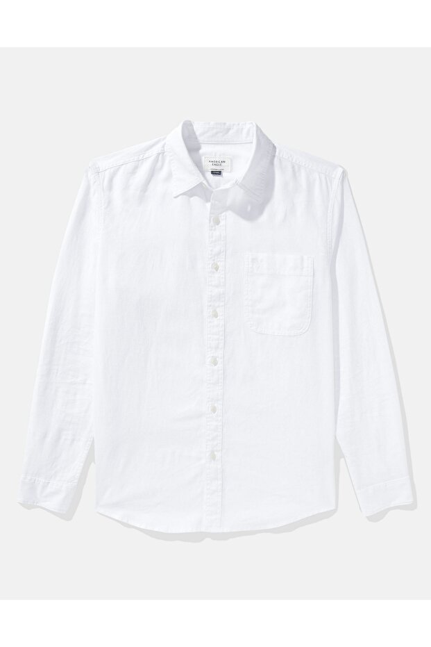 Ae long-sleeve linen-blend button-up shirt