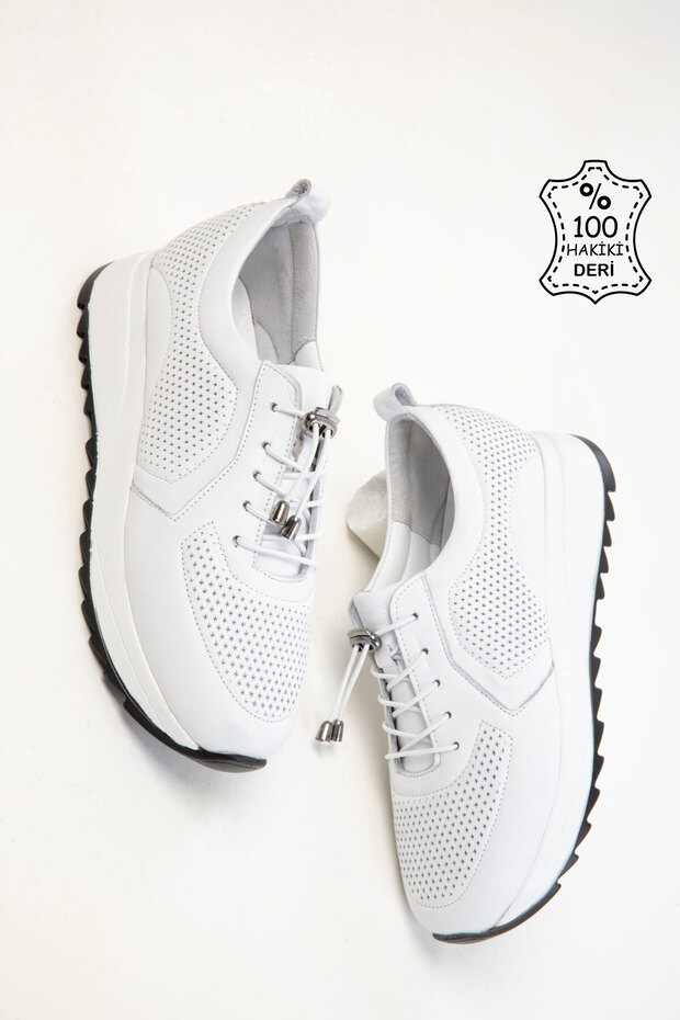 Fehér, valódi bőr női tornacipő 20551 - 1