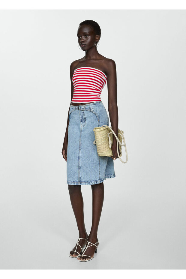 Çizgili straplez bluz - 1