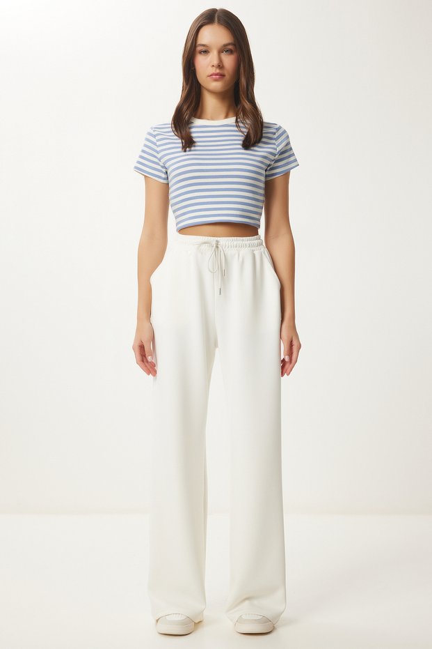 Women's Ecru Wide Leg Modal Sweatpants Ub00361