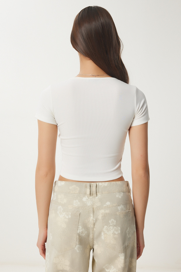 Damen Bone Basic Crop Strickbluse FW00007 - 4