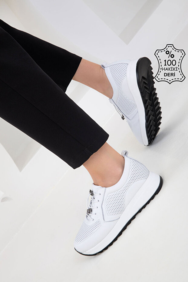 Fehér, valódi bőr női tornacipő 20551 - 2