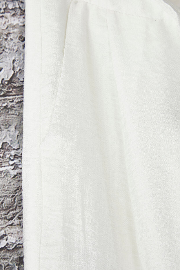 Beyaz Dokulu Wide Leg/Geniş Paça İnce Kumaş Astarlı Pantolon TWOSS25PL00113 - 9