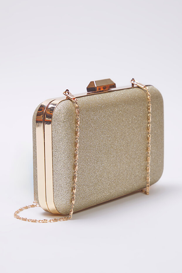 Altın Simli Abiye Kadın Şık Mini Boy Clutch El Çantası TAKSS25OC00065 - 4