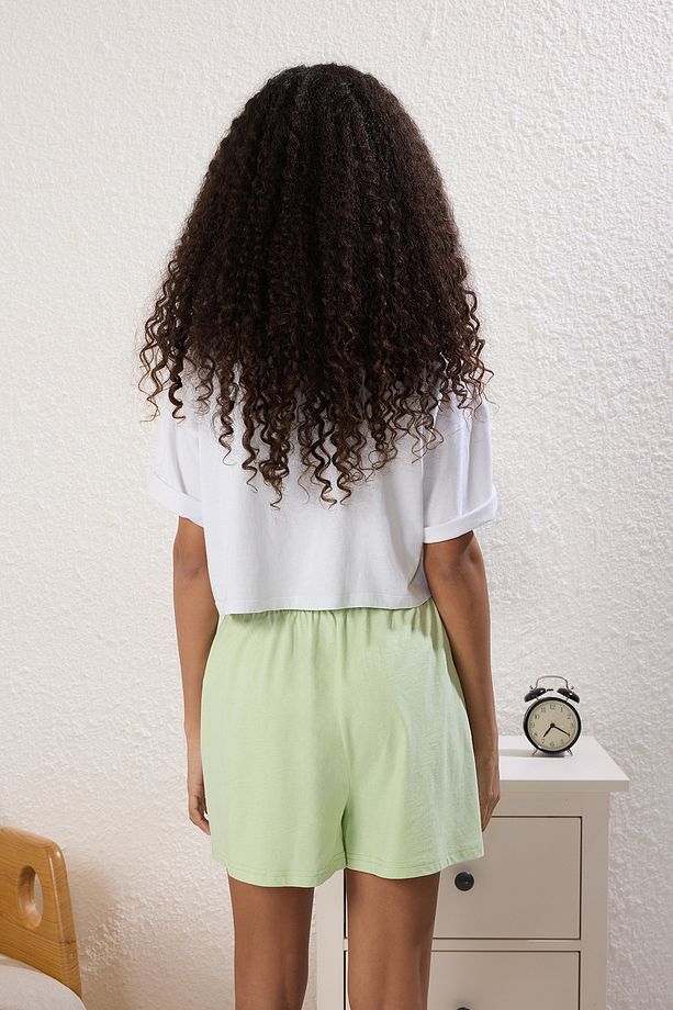 Yeşil-Çok Renkli 3'lü Paket %100 Pamuklu Çiçekli ve Çizgili Örme Pijama Altı THMSS25PJ00014 - 5