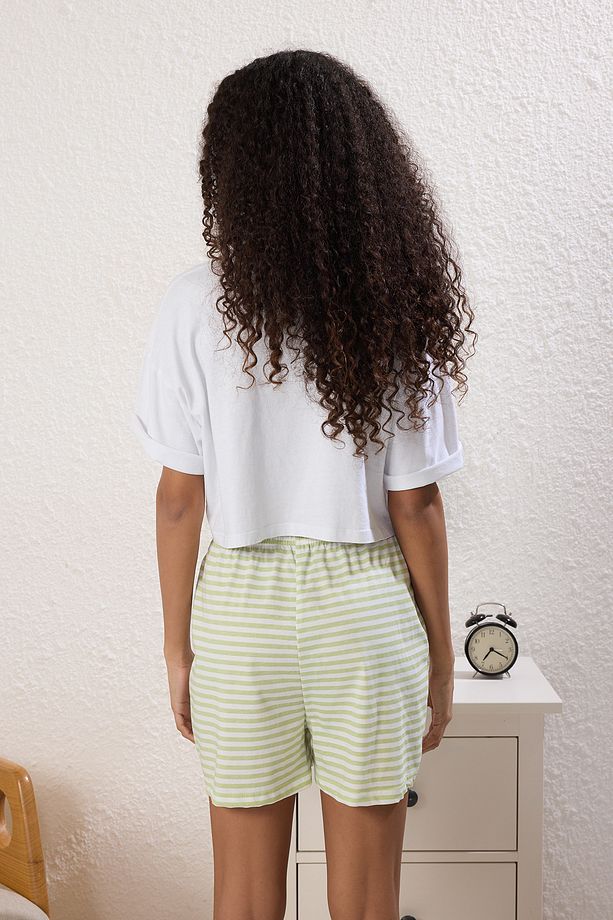 Yeşil-Çok Renkli 3'lü Paket %100 Pamuklu Çiçekli ve Çizgili Örme Pijama Altı THMSS25PJ00014 - 7